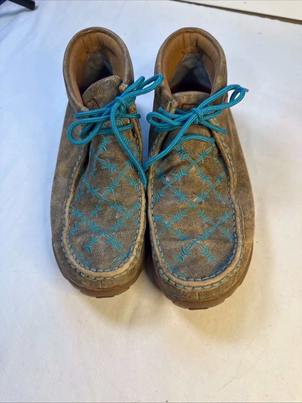 Twisted X Brown Suede Ankle Boots with Teal Stitching and Laces